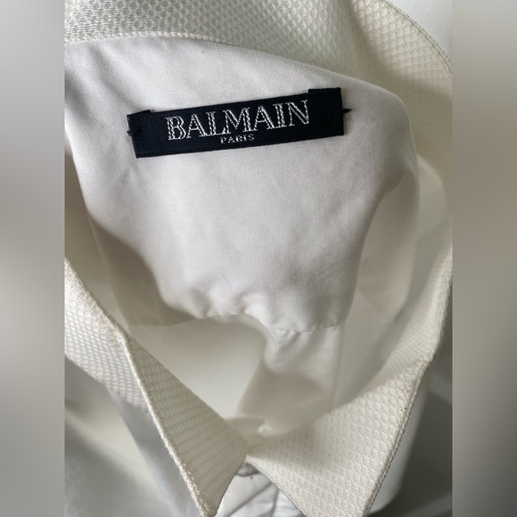 BALMAIN Wing-Collared Oxford Classic White Tuxedo Shirt - Picture 15 of 15